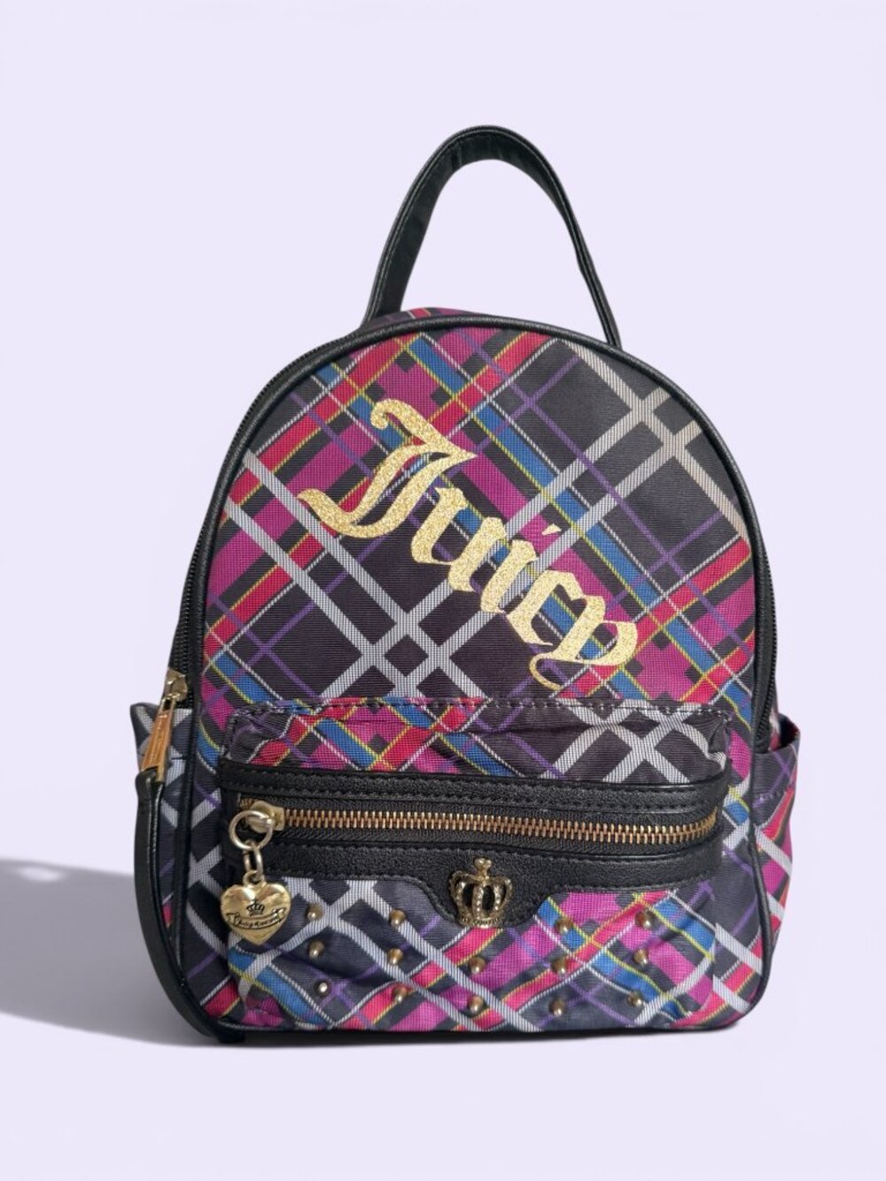 Juicy Couture Plaid Mini Backpack Purse Y2K Glam Studded Crown